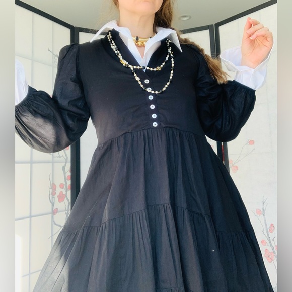 Olivaceous 🖤 NWT Bohemian Wednesday's Style Pitch Black Goth Dress - Picture 11 of 14